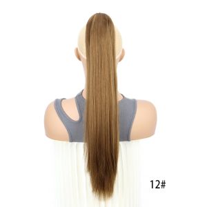 BEAUTYLADIES 24Inch Long Straight Ponytail Wig Synthetic Hair Extensions Claw Clip On Ponytail Hair Accessories Fake Blonde Black Hairpiece for Women