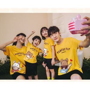 áo thun gia đình 3/4/5 người màu vàng chất cotton mềm mịn đủ size từ 6-90kg - Đồng Phục Anh Nga