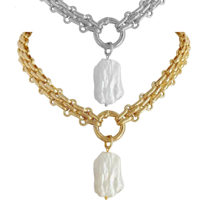 Elegant Geometric Square Freshwater Pearls Pendant Necklace with Choker Chain Accessory for Trendy Women