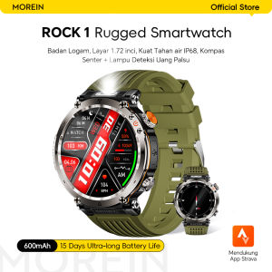 [Senter & UV] Morein Plus Rock1 Smartwatch - 1.7 Layar HD | Baterai 600mAh | Tahan Air IP68 | Kompas | Panggilan Bluetooth | Monitor Kesehatan | Jam Tangan Pria Olahraga