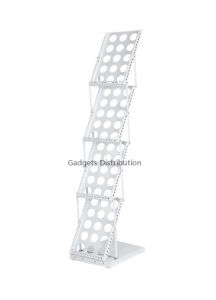 BLACK WHITE A4 Size 4 Tier Foldable Magazine Newspaper Leaflet Brochures Shop Retail Lobby Display Rack Stand Shelf Waiting Lounge Area 2462.1