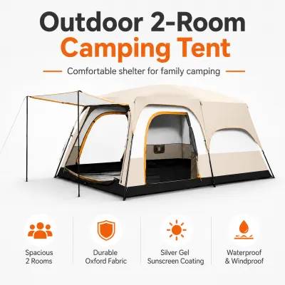 🇸🇬【2 Rooms】Camping Tent / Outdoor Tent / 210*330*185CM / 5-8 Peoples / Outdoor Family Home Tents / Rainproof Anti UV / Automatic Portable