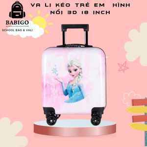 Vali kéo trẻ em 18 inch hình nổi 3D cho bé du lịch CHÍNH HÃNG BABIGO hình kitty siêu nhân người nhện elsa thỏ