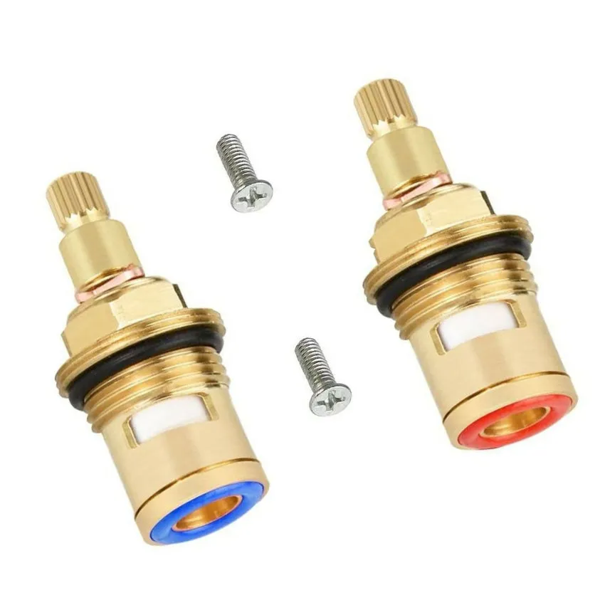 Universal Replacement Tap Valves Brass Ceramic Disc Cartridge Insert Gland Quarter  Turn 1/2 Inner Faucet Valve For Bathroom Kitchen Tap 1 Pair