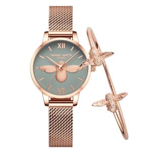 【COD】 Bee Rose-gold Quartz Watch Lady Trendy Waterproof INS Simple Stylish Woman Wristwatches Bracelet Japanese Movement Female