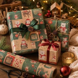 BLACKON Santa Claus Christmas Wrapping Paper Elk 300cm Present Box Packing Cartoon Cute Colorful Gift Wrapping Paper Christmas Gift