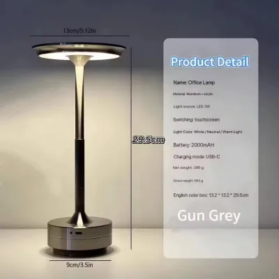 (SG Seller) Touch Control USB Rechargeable LED Table Lamp3-Colour imming Living Room Bar Dining Room Decoration Ambient Light Portable Camping Lamp Metal Bedroom Night Light Desk Lamp