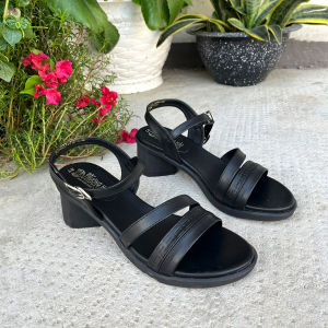 Giày sandal cao gót Trường Hải 6cm gót vuông màu đen kem Cg145