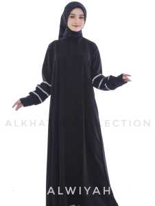Gamis Saudia Alwiyah Jetblack Elegan Busui dengan Pita Scotchlite Alkhatib Collection