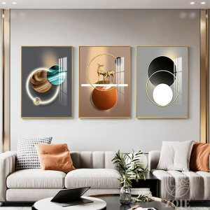 Home decoration wall frame Staircase mural retro living room backdrop decoration painting luxury rich 3pcs set