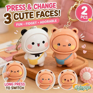 Aoduoyaya Cartoon Face Changing Keychain Set Cute Panda Bear Fidget Toy Bag Charm Key Ring Gift
