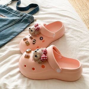 [Free Shipping] WomenS Outdoor Clogs Cartoon Design Height-Increasing Soft Beach Sandals Summer Style EVA Non-Slip Closed-Toe Slippers