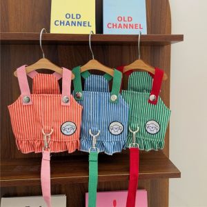 Dog Harness Leash Set Cute Striped Dog Vest Breathable Soft Puppy Clothes Fashion Cat Harness Vest Pet Outdoor Walking Supplies