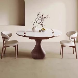 Stone Plate Dining Table round Retractable Small Apartment Folding Dining Table Light Luxury Home Modern Simple round Dining Tables and Chairs Set