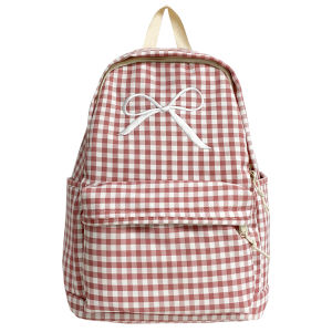 กระเป๋าเป้นักเรียนลายสก๊อตผูกโบว์น่ารัก11นิ้วกระเป๋าหนังสือเดย์แพ็คเดินทางลำลองน้ำหนักเบาสำหรับเด็กผู้หญิงผู้หญิงโรงเรียนวิทยาลัยสูง