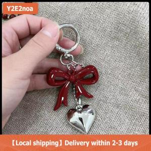 【Local shipping】 Simple Temperament Red Bowknot Heart Acrylic Keychain Pendant For Women Girls Versatile Backpack Decoration Accessories Gifts