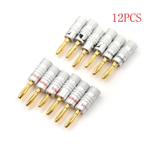 SG STOCK]6/12Pcs Golden Nakamichi Speaker Banana 4MM Plug Connector Adapter Connectors