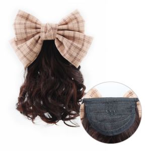 YISHA Synthetic Bows Knot Ponytail Hair Extensions Kids Headwear Children Curly Ponytail Wig Sweet Natural Drawstring Ponytail Wig Birthday Gifts