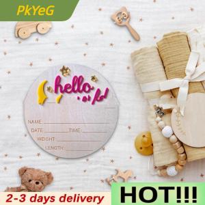 PkYeG Wooden Hello World Newborn Sign Cute Birth Announcement Board Baby Announcement