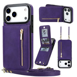 Wallet Leather Card Holder Zipper Purse For iPhone 18 Pro Max 17 Pro 16 15 Pro 14 iPhone 13 Pro Max mini 12 Pro 11 XS XR X 7/8 Plus Case Kickstand Detachable Shoulder Strap Crossbody Lanyard Square Corners Cover