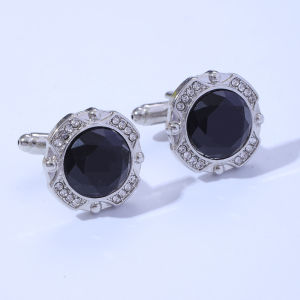 1Pair Simple French Square Circular Black Rhinestone Design Cufflinks Exquisite Business Suit Accessories Jewelry Cuff Links Gifts