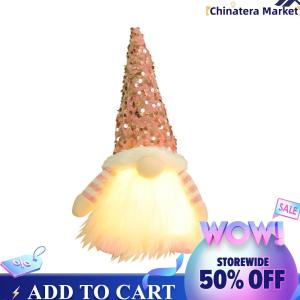 【Chinatera】Santa Claus Plush Rudolph Doll with Sequined Hat Luminous Faceless Gnome Doll for Christmas Gift Home Table Decor