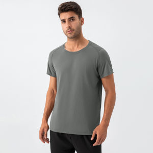 Lulu Mens Round Neck Loose Sports T T-shirt Sweat-Wicking Quick-Drying Breathable Fitness Short-Sleeved Shirt