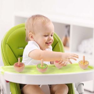 BEIBEI 6piece/set Cartoon Animal Wooden Spinning Top Toys Colorful Fruit Natural Wood Rotating Gyro Toy Fidget Toys Rotating Wooden Gyro Set Children