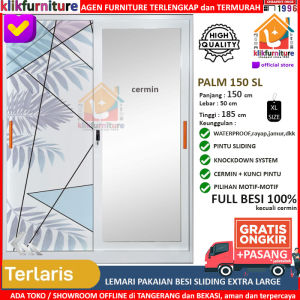 KLIKFURNITURE XTRA LARGE Lemari Pakaian Besi 2 Pintu Sliding Cermin PALM 150 SL