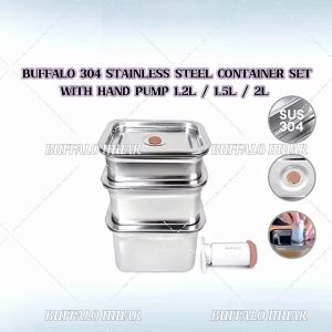 TTHUAN BUFFALO 3PCS VACUUM FOOD CONTAINER LUNCH BOXES (1.2L/1.5L/2L) WITH HAND PUMP VACUUMABLE CONTAINER 牛头牌一套三件保鲜盒带手动泵 (SP165)