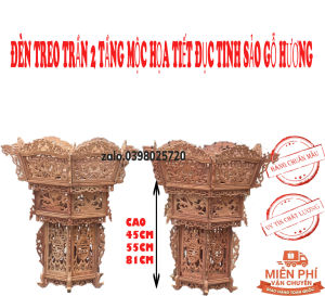 Đèn lồng đen treo trần họa tiết hoa la tây trang trí nhà cừa gỗ hương