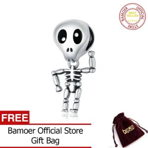 BAMOER Genuine 925 Sterling Silver Halloween Skull Man CZ Charm for Original Luxury Brand Female DIY Jewelry Make SCC1617