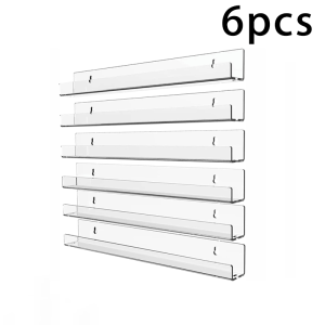6pcs Transparent Acrylic Floating Bookshelf Nail Polish Holder Wall Mounted Shelf For Book Cosmetics Toy 15" Invisible Clear Floating Shelf Nail Polish Rack