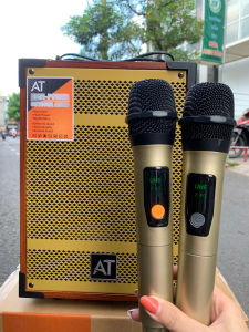 Loa Karaoke Di Động AT 09 Bass 20cm Kèm 2 Micro Không Dây Chỉnh Âm Thanh Hát Cực Hay