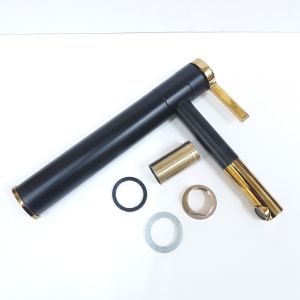 Vòi lavabo vòi rửa mặt nóng lạnh cao cấp Mỏ Xi đen vàng 30cm QM.VR034