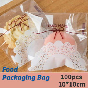 100PCS 10x10 CM Hand Made Lace Design Candy Cookie Plastic Pastry Bag Food Packaging For Storage