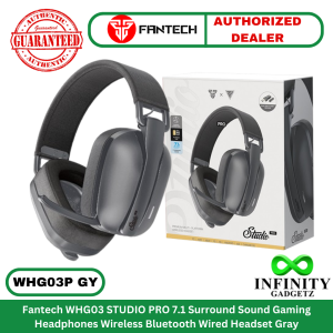 FANTECH WHG03 STUDIO PRO 7.1 Surround Sound Gaming Headphones Wireless Bluetooth Wired Headset Gray