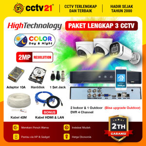 Paket Lengkap CCTV 3 Kamera Colorvu Real 2MP High Technology Full Color 24Jam Berwarna+Kabel 40M Promo cctv21
