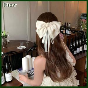 Fitow 1PC Summer Huge Bow Hair Clip Long Streamer Duck Billed Clip White Large Bowknot Satin Hairpin Elegant And Sweet Hair Accessory