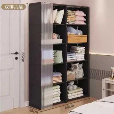 Simple Wardrobe Anti-dust Steel Pipe Bold Reinforced Assembly All-steel Frame Cloth Wardrobe Rental Room Storage Cabinet Household Bedroom Single Drawer Small Apart