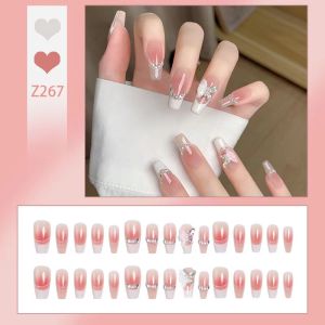 【DD267】เล็บปลอม ขายดีที่สุดในไทย เล็บปลอม ประดับเพชร ลายดอกไม้ และผีเสื้อ(24 ชิ้นต่อกล่อง)