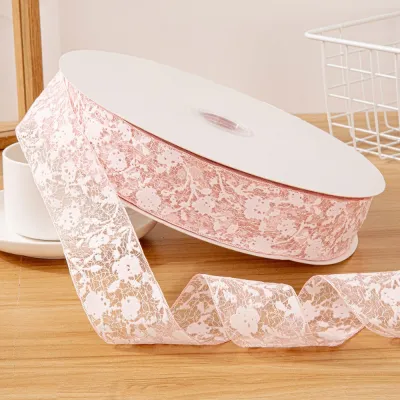 ZEFUVA 5cm Dây ruy băng ren rỗng Bó hoa gói quà Nhiều màu sắc Vật liệu đóng gói quà tặng 10 thước Ruy băng voan