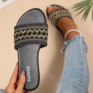 Free Shipping WomenS Fashion Sandals Classic And Versatile With Ethnic-Style Woven Straps And A Round Toe Flat-Soled Design
