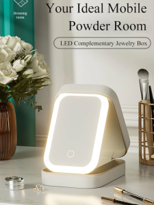 Portable Cosmetic Storage Box with LED Mirror Light Makeup Convenient Toolbox Storage Box
