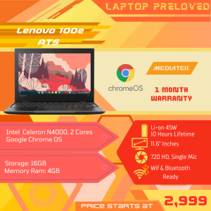 Lenovo 100e AST | 4GB RAM | 16GB Storage | Good for Online class and Office use | Preloved