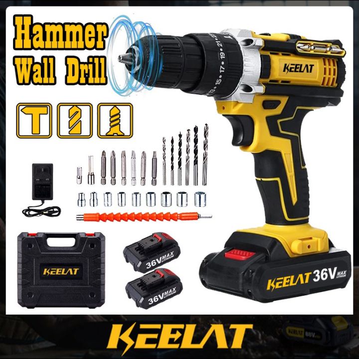 KEELAT Cordless Impact Drill With Hammer Screwdriver 3 Mode Portable ...