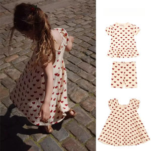 Summer KS Baby Girls Heart Print T Shirts + Pants 2 Pcs Suits Sets Kids Cotton Clothes Girls Short Sleeve Princess Dresses 2-9Y2026
