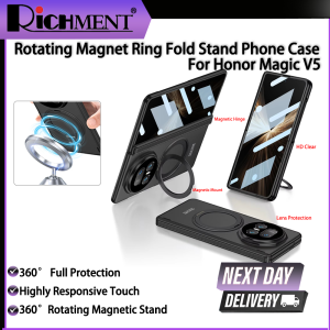 RICHMENT Front Anti-peek Glass Protective Case For Honor Magic V5 Magnetic Hinge Wireless Charge Ring Holder Hard Cover For Magic V5 Case
