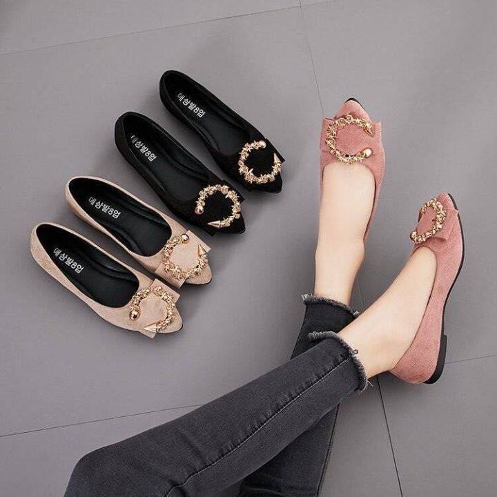 Lillia High quality Fashion korean doll shoes for women on sale Platform  Slip On Shoes low cut flat pointed shoes rubber shoes for women PU Leather  Work shoes for ladies Lazy casual