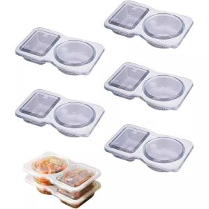 5pcs Transparent Sauce Packaging Box Double Compartment Seasoning Container with Lid